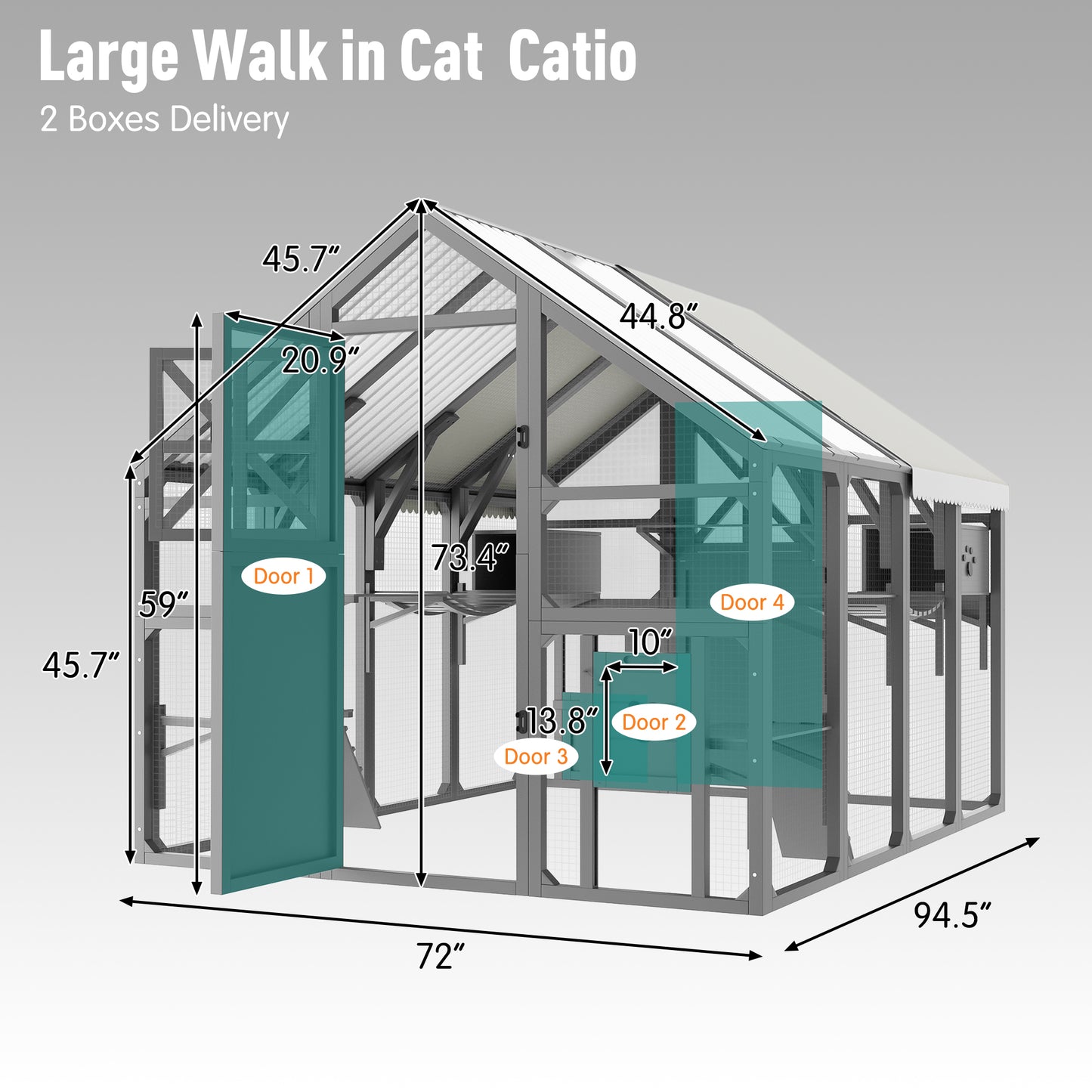 Extra Large Catio Outdoor Cat Enclosure, Walk-in Outdoor Pet House for Multiple Cats, Catio Cat Run Cage with Bridges, PVC Roof, Weatherproof Cover, 8 Platforms, 2 Resting Box
