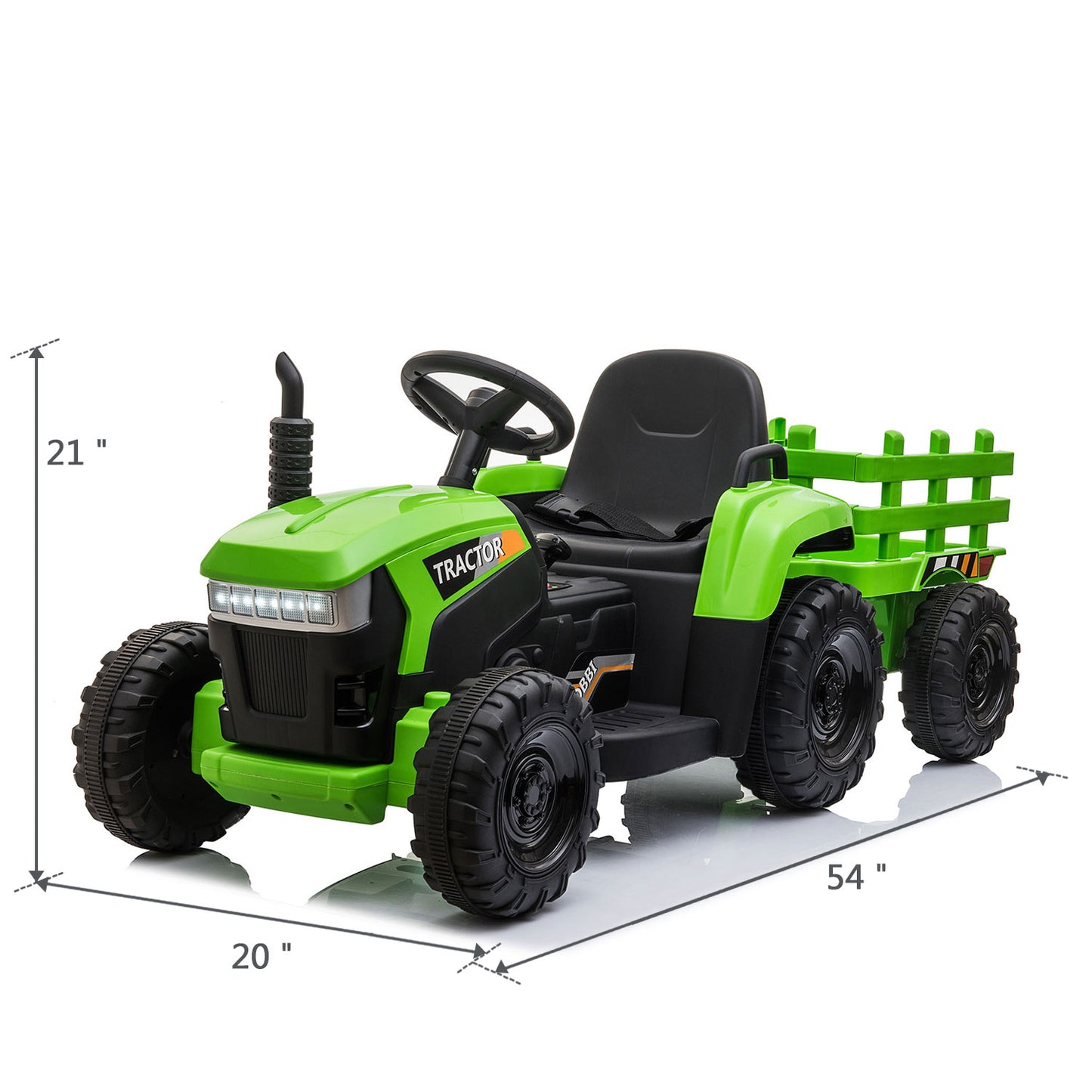 Cfowner 12V Battery-Powered Toy Tractor with Trailer and 35W Dual Motors, 3-Gear-Shift Ground Loader Ride On with LED Lights and USB & Bluetooth Audio Functions