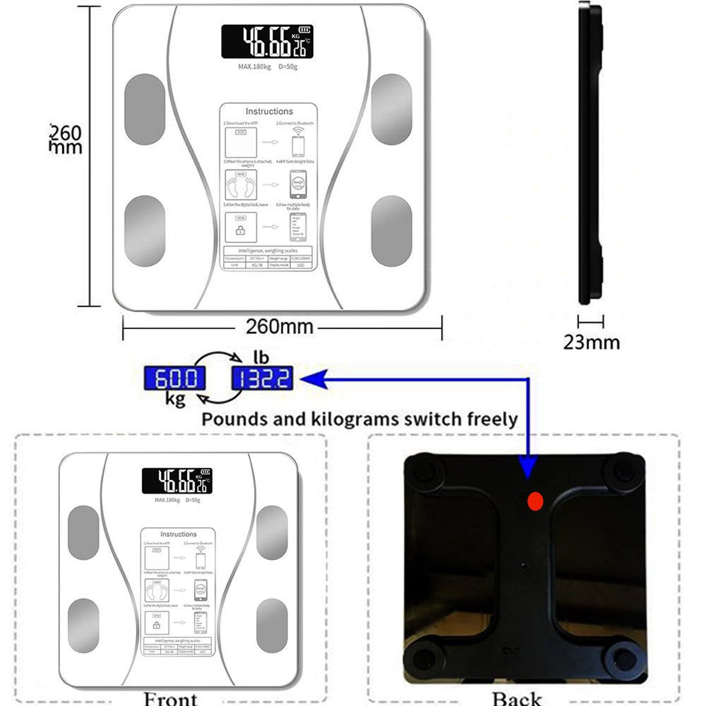 Cfowner Bluetooth Smart Bathroom Scales for Body, Weight Digital Scale Body Fat BMI Scale, Auto Body Composition Analyzer with Smartphone APP, Fitness Weight Loss Scale Health Monitor