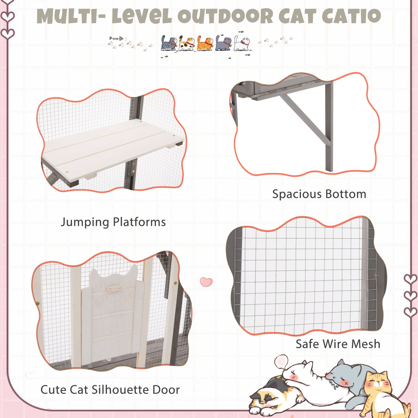 Outdoor Cat Catio Cat Climbing Catio Window Cat House Cat Patio Enclosure with Platforms for 1-3 Cats