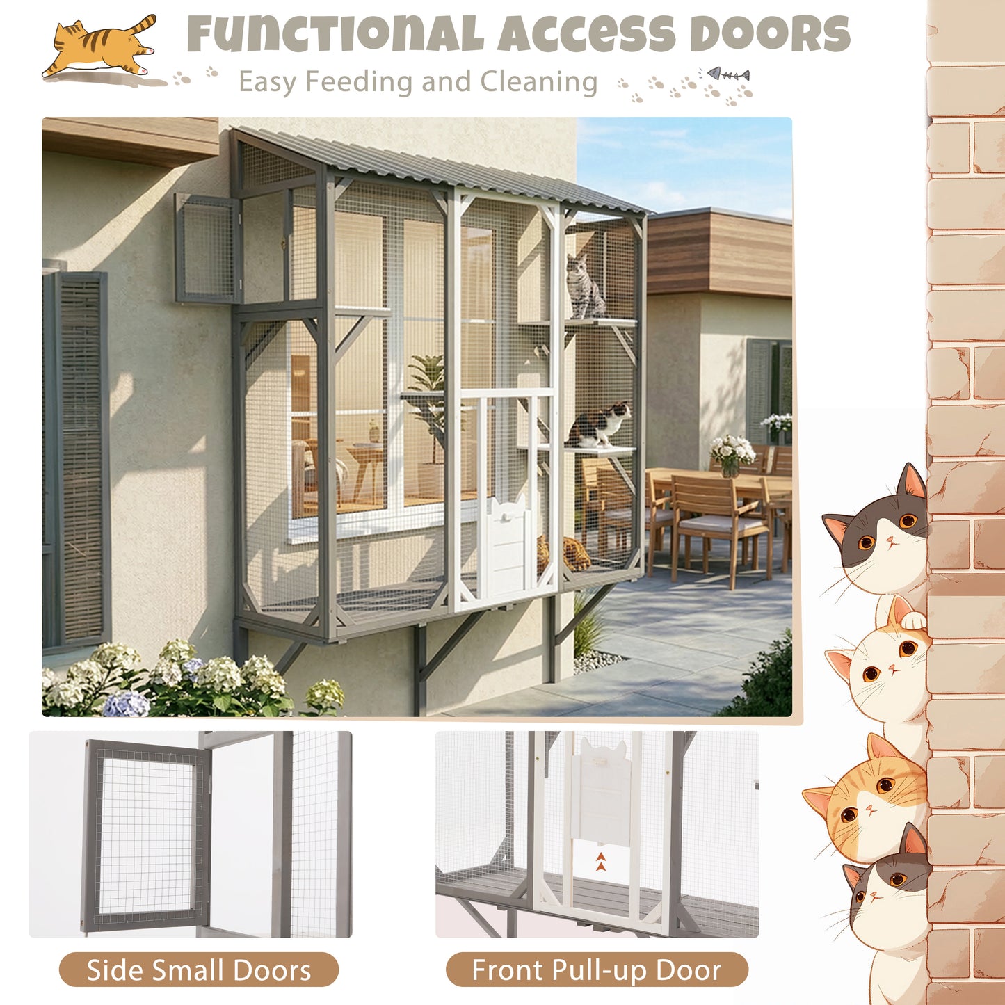 Outdoor Cat Catio Cat Climbing Catio Window Cat House Cat Patio Enclosure with Platforms for 1-3 Cats