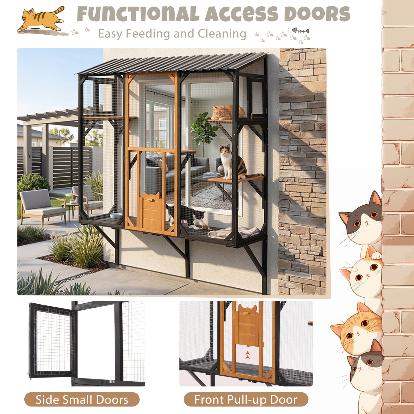 Outdoor Cat Catio Cat Climbing Catio Window Cat House Cat Patio Enclosure with Platforms for 1-3 Cats