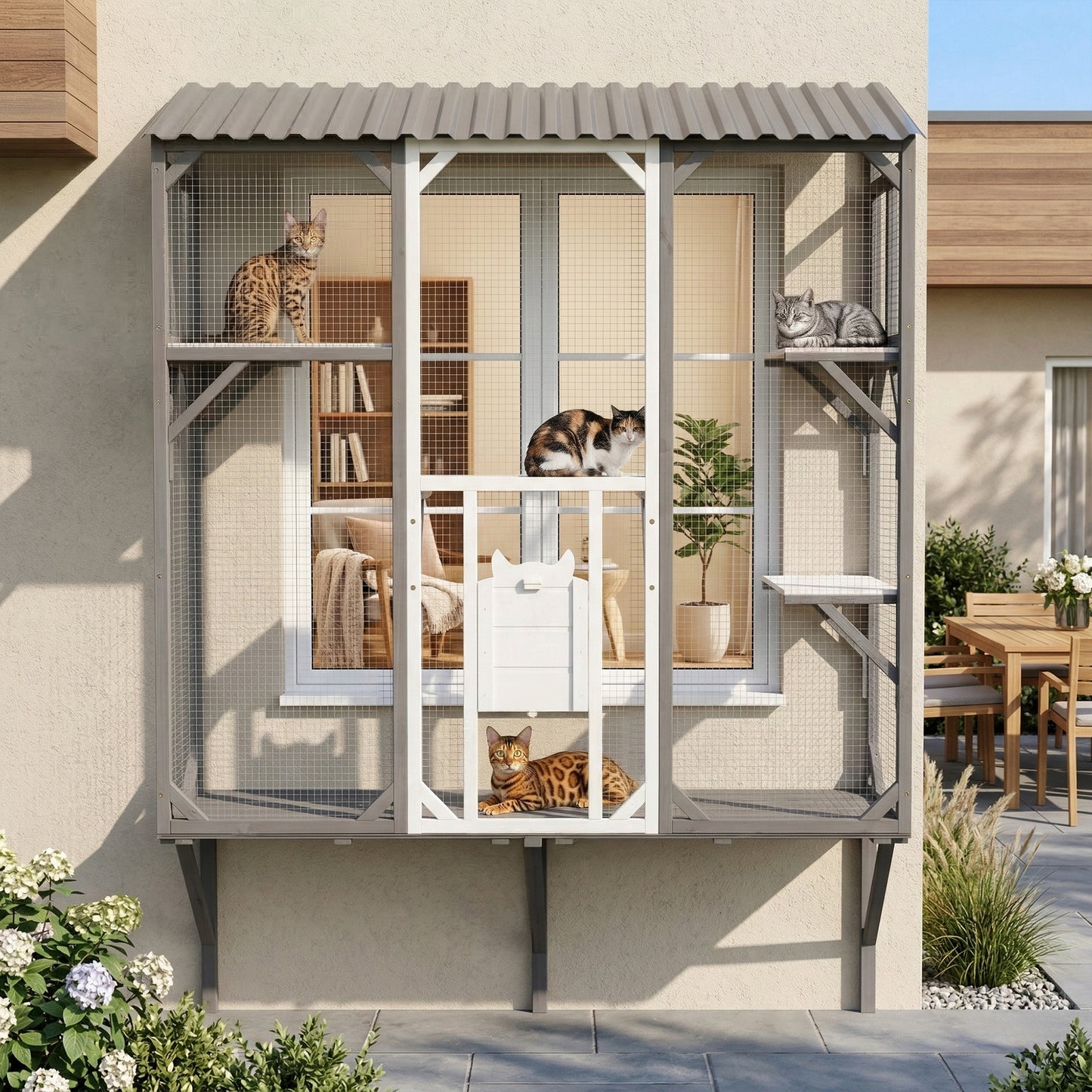 Outdoor Cat Catio Cat Climbing Catio Window Cat House Cat Patio Enclosure with Platforms for 1-3 Cats