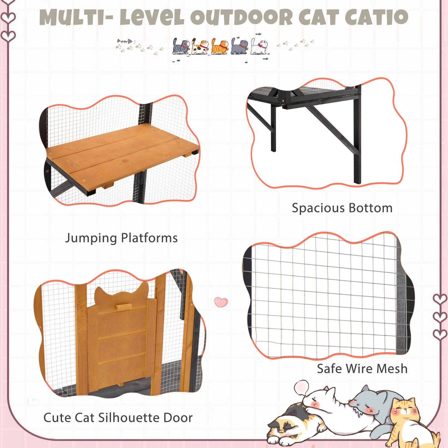 Outdoor Cat Catio Cat Climbing Catio Window Cat House Cat Patio Enclosure with Platforms for 1-3 Cats