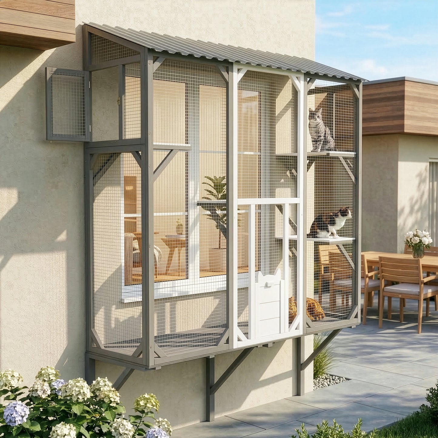 Outdoor Cat Catio Cat Climbing Catio Window Cat House Cat Patio Enclosure with Platforms for 1-3 Cats