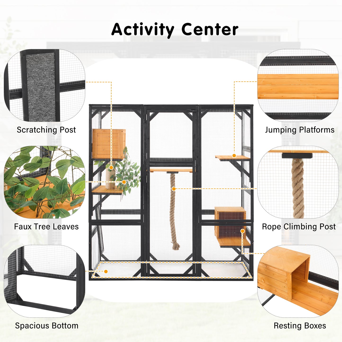 Outdoor Cat House, DIY Cat Enclosure, Cat Catio with Double Enter Doors, 62.8"L x 32.2"W x68.5"H Balcony Cat Playpen with Platforms and Two Condos for 1-3 Cats