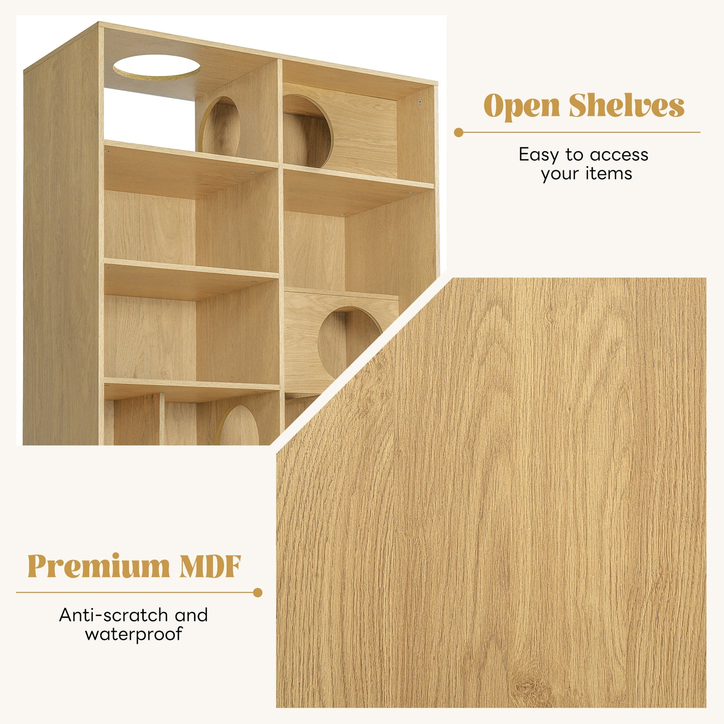 Modern 2 IN 1 Wood Bookshelf Cat House, Cat Tree Display Case with Storage, Cat Litter Box Enclosure Climbing Shelf