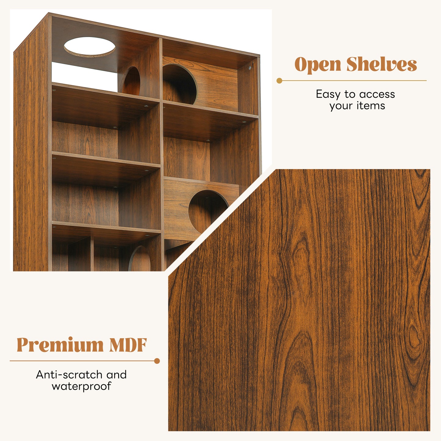 Modern 2 IN 1 Wood Bookshelf Cat House, Cat Tree Display Case with Storage, Cat Litter Box Enclosure Climbing Shelf