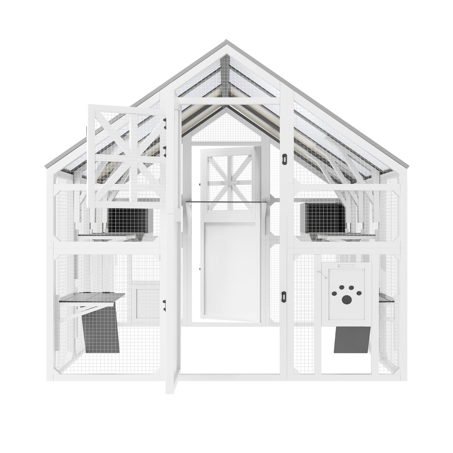Extra Large Catio Outdoor Cat Enclosure, Walk-in Outdoor Pet House for Multiple Cats, Catio Cat Run Cage with Bridges, PVC Roof, Weatherproof Cover, 8 Platforms, 2 Resting Box