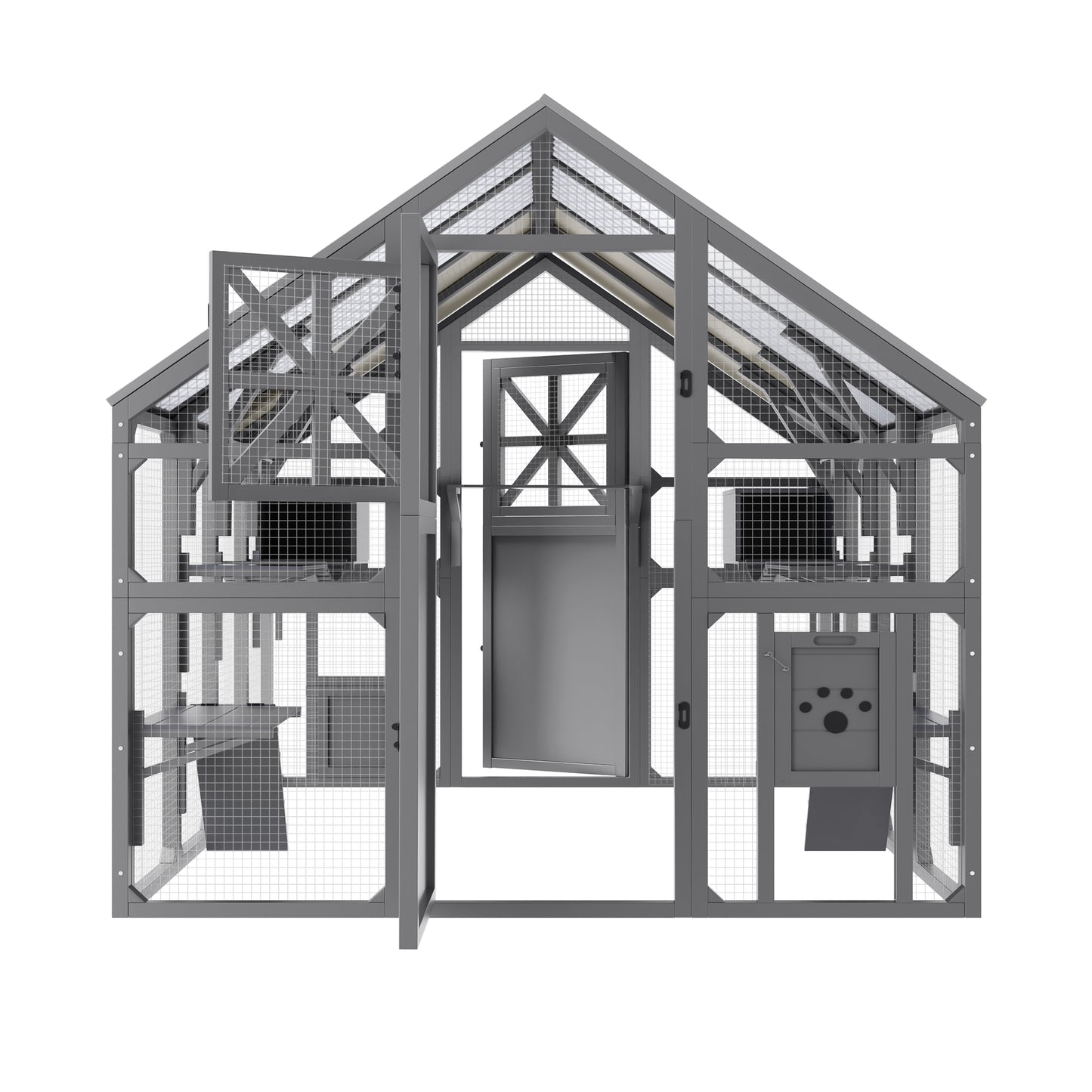 Extra Large Catio Outdoor Cat Enclosure, Walk-in Outdoor Pet House for Multiple Cats, Catio Cat Run Cage with Bridges, PVC Roof, Weatherproof Cover, 8 Platforms, 2 Resting Box