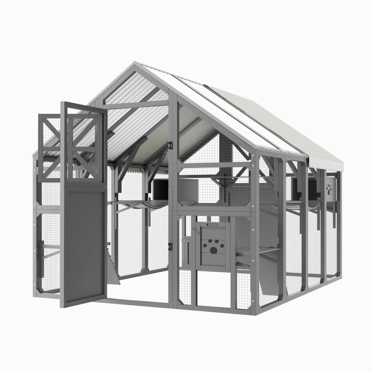 Extra Large Catio Outdoor Cat Enclosure, Walk-in Outdoor Pet House for Multiple Cats, Catio Cat Run Cage with Bridges, PVC Roof, Weatherproof Cover, 8 Platforms, 2 Resting Box