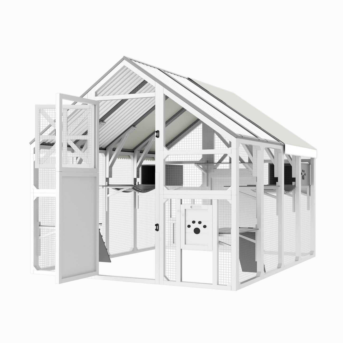Extra Large Catio Outdoor Cat Enclosure, Walk-in Outdoor Pet House for Multiple Cats, Catio Cat Run Cage with Bridges, PVC Roof, Weatherproof Cover, 8 Platforms, 2 Resting Box