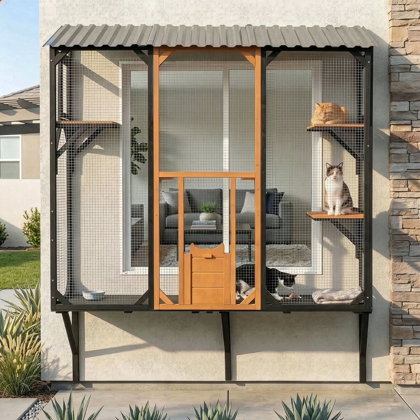 Outdoor Cat Catio Cat Climbing Catio Window Cat House Cat Patio Enclosure with Platforms for 1-3 Cats
