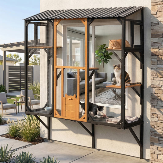 Outdoor Cat Catio Cat Climbing Catio Window Cat House Cat Patio Enclosure with Platforms for 1-3 Cats