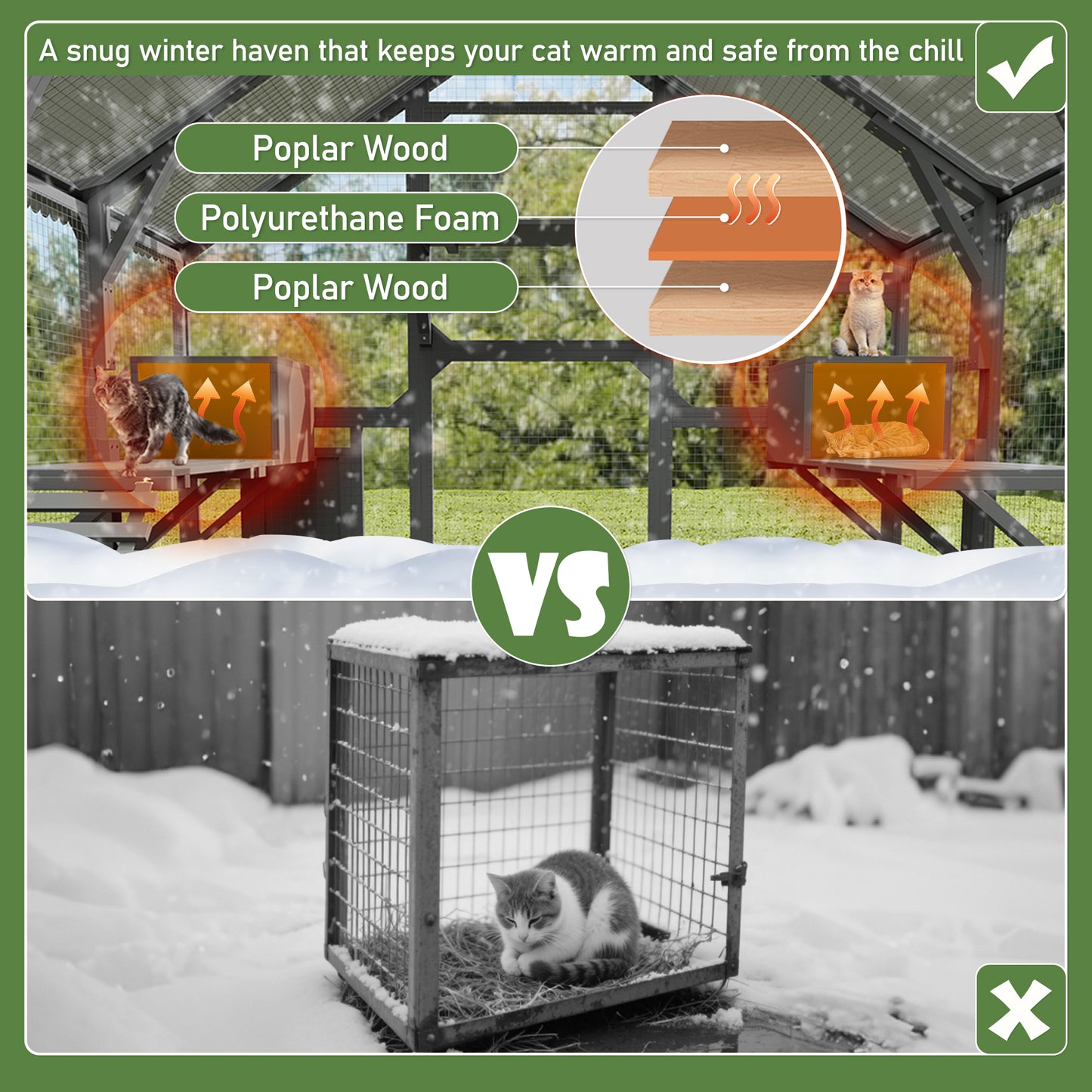 Large Catio Outdoor Cat Enclosure for Multiple Kittens, Wooden Cat House with 7 Platforms, 2 Resting Boxes, 1 Bridge and 1 Ramp, Walk in Kitty Cage Kennel with Sunshine Board Roof