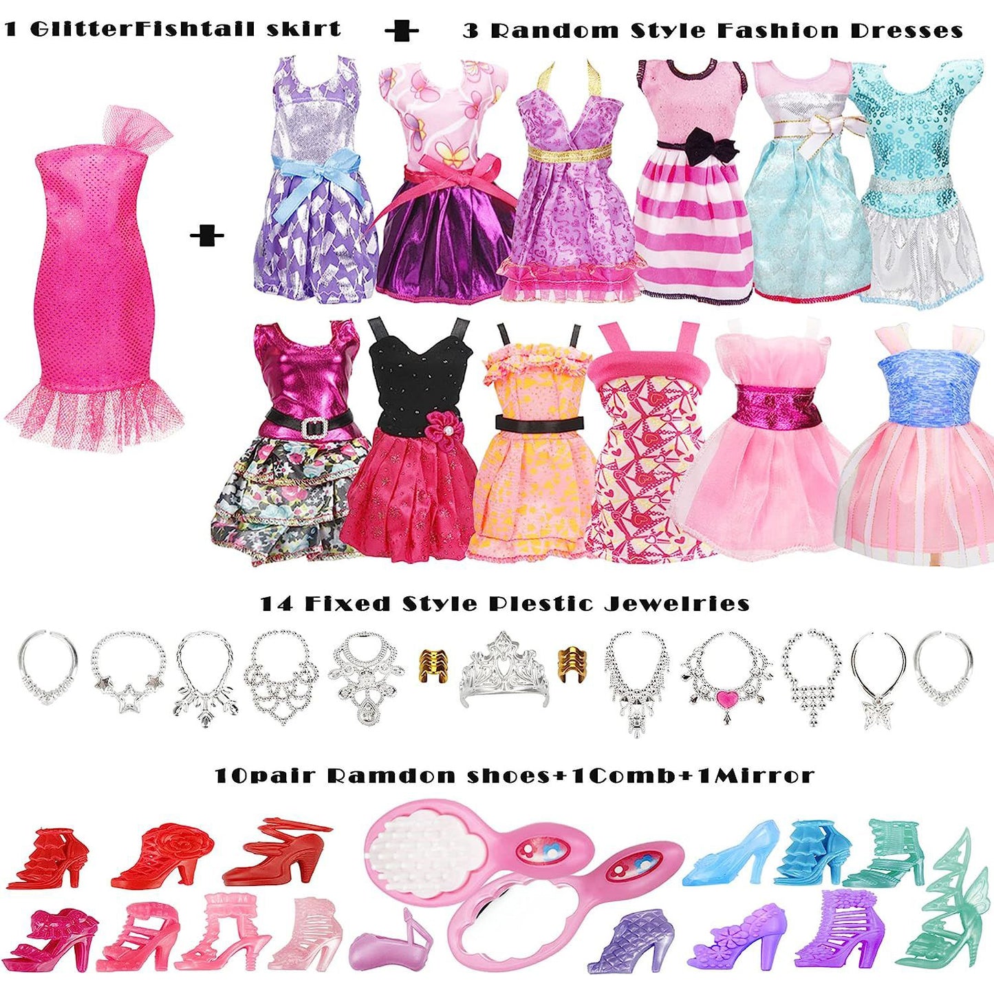 Cfowner 35 Pack Handmade Doll Clothes Set Including 2 Princess Dresses 4 Fashion Dresses 2 Tops and Pants 2 Bikini Swimsuits 10 Shoes and 15 Accessories for 11.5 Inch Doll