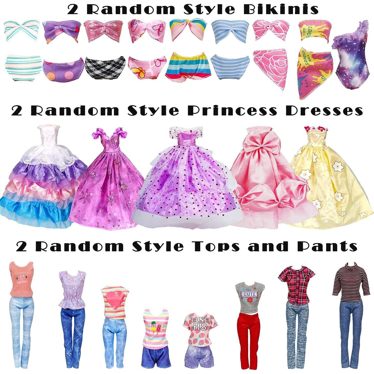 Cfowner 35 Pack Handmade Doll Clothes Set Including 2 Princess Dresses 4 Fashion Dresses 2 Tops and Pants 2 Bikini Swimsuits 10 Shoes and 15 Accessories for 11.5 Inch Doll