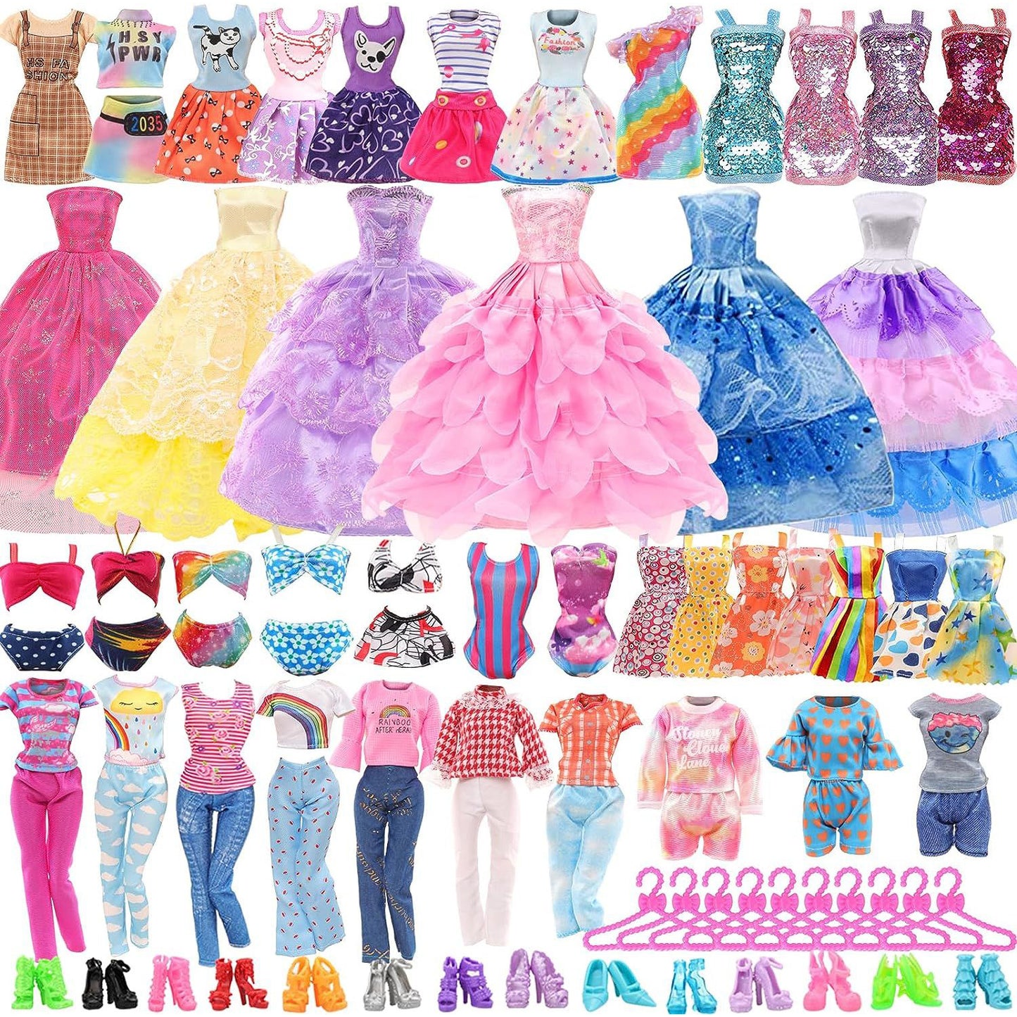 Cfowner 42 PCS Doll Clothes and Accessories 3 PCS Fashion Dresses 4 Tops 4Pants 3 PCS Party Dresses 2 Sets Swimsuits Bikini 6 Braces Skirt 10 Hangers and 10 pcs Shoes for 11.5 inch Doll