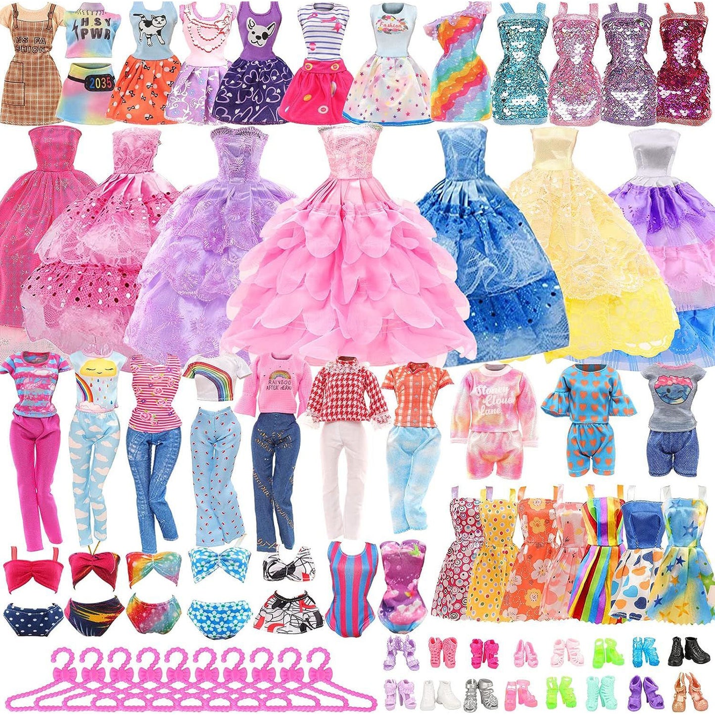Cfowner 42 PCS Doll Clothes and Accessories 3 PCS Fashion Dresses 4 Tops 4Pants 3 PCS Party Dresses 2 Sets Swimsuits Bikini 6 Braces Skirt 10 Hangers and 10 pcs Shoes for 11.5 inch Doll