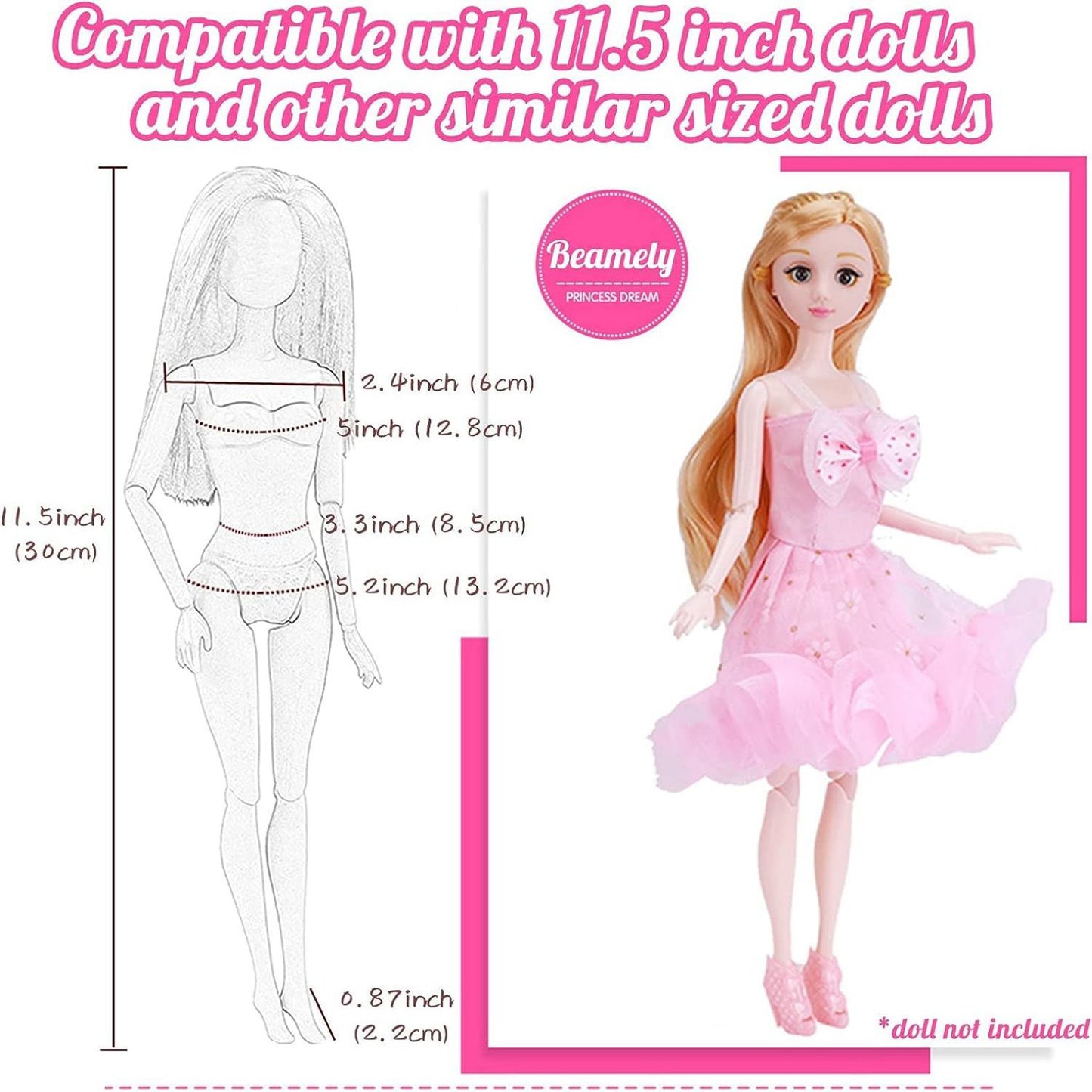Cfowner 50 Pcs Doll Clothes Outfit for 11.5 Inch Doll, Doll Accessories Collection with 3 Princess Dresses+10 Dressest+6 Tops+6 Pants+5 Bikinis+5 Accessories+5 Bags+10 Shoes(Random Style)