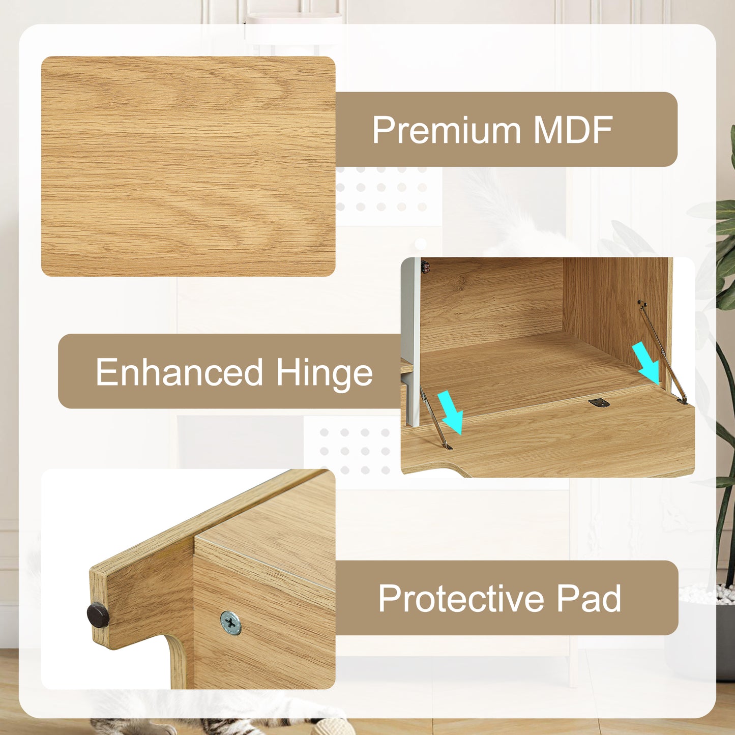 Modern 2 IN 1 Cat Furniture, Cat Litter Box Enclosure Side Table, Cat House with Storage, for 2 Small-Medium Sized Cats