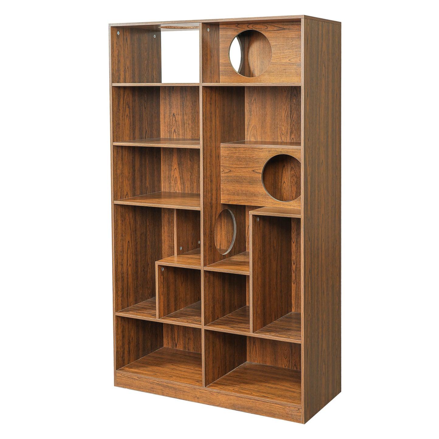 Modern 2 IN 1 Wood Bookshelf Cat House, Cat Tree Display Case with Storage, Cat Litter Box Enclosure Climbing Shelf