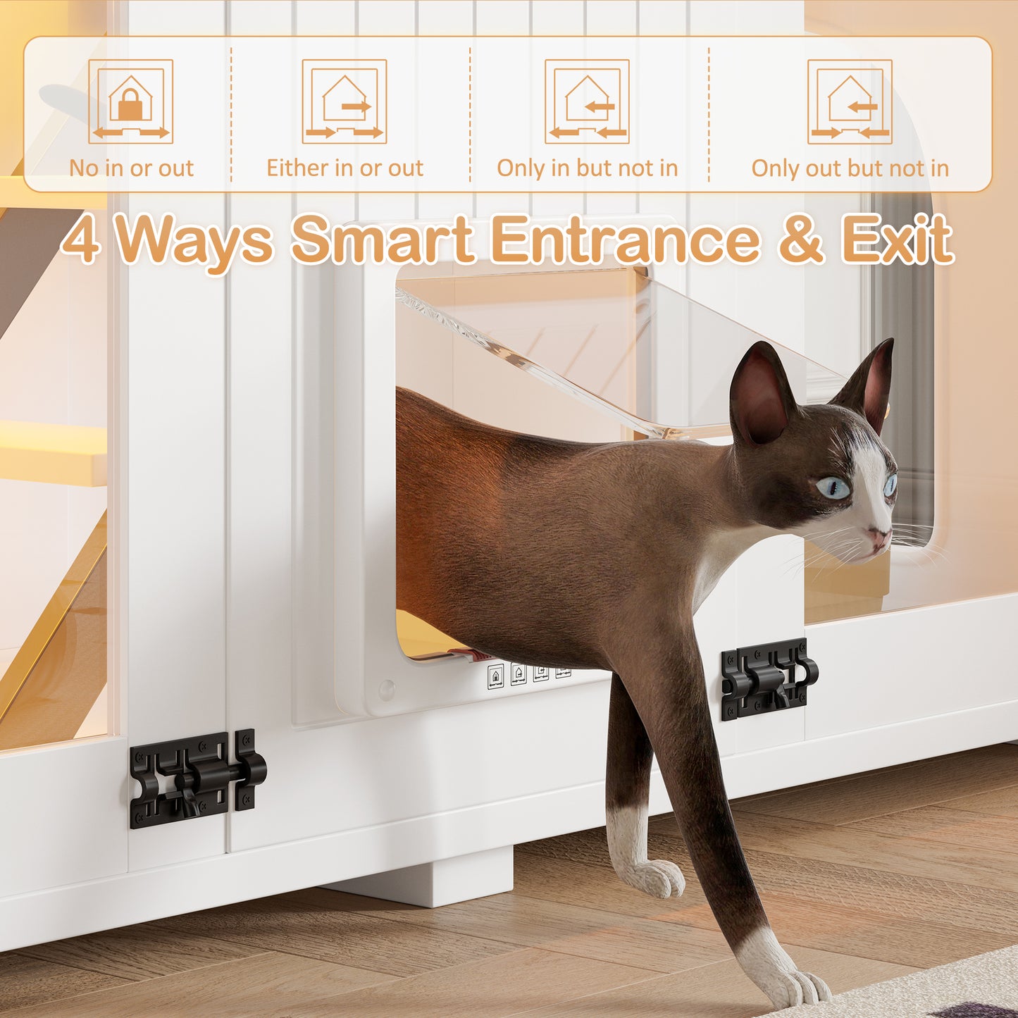 47.25" Large Cat Litter Box Enclosure with LED Light, Hidden Litter Box Furniture, Cat House with Stairs and Cat Scratching Post, Cat Cabinet Side Table with Smart Doors for Living Room
