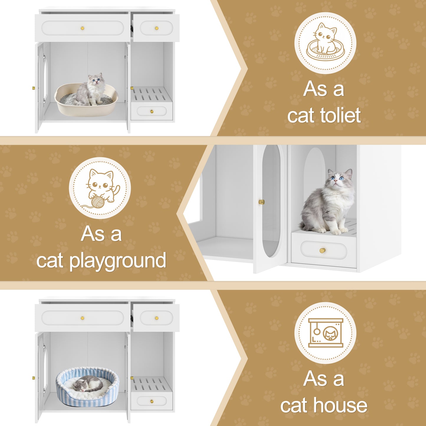 Cat Litter Box Enclosure with LED Light, Hidden Litter Box Furniture with Storage Drawers,Fit Most of Litter Box, Indoor Pet House with Acrylic Doors, End Table for Living Room