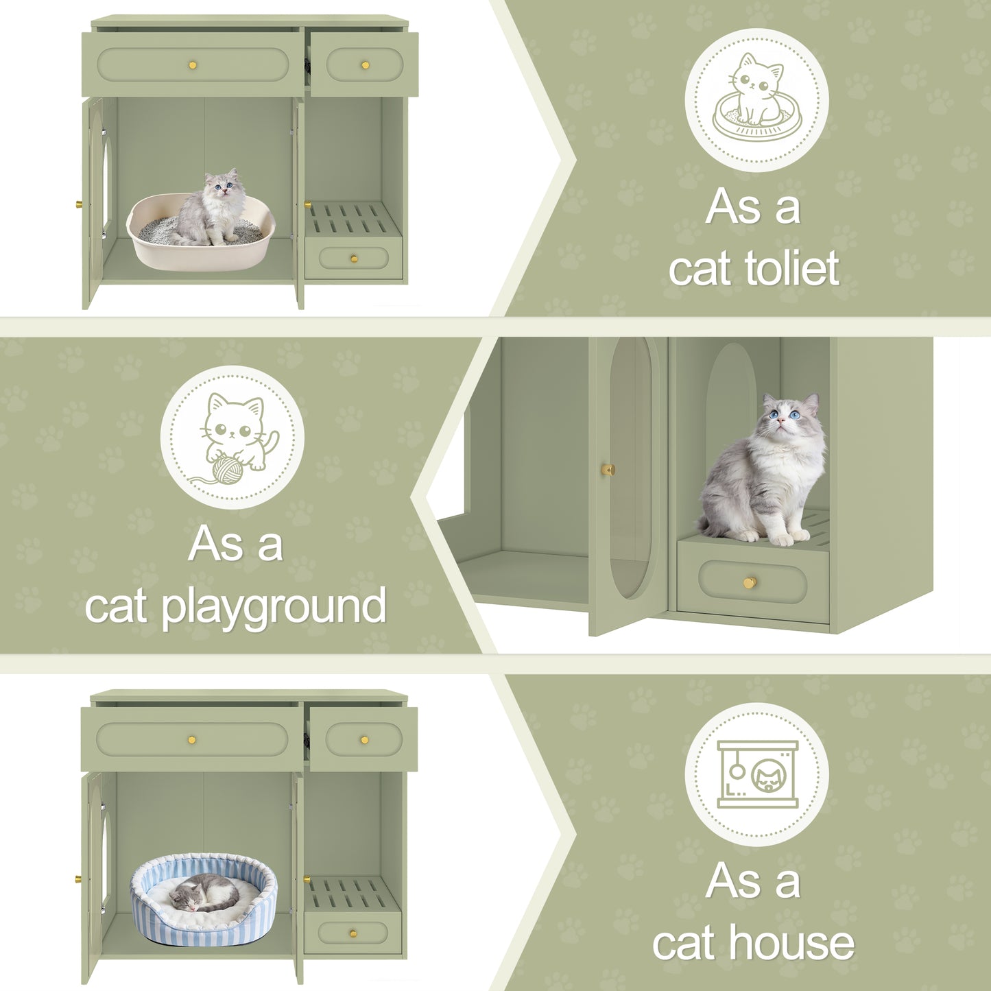 Cat Litter Box Enclosure with LED Light, Hidden Litter Box Furniture with Storage Drawers,Fit Most of Litter Box, Indoor Pet House with Acrylic Doors, End Table for Living Room