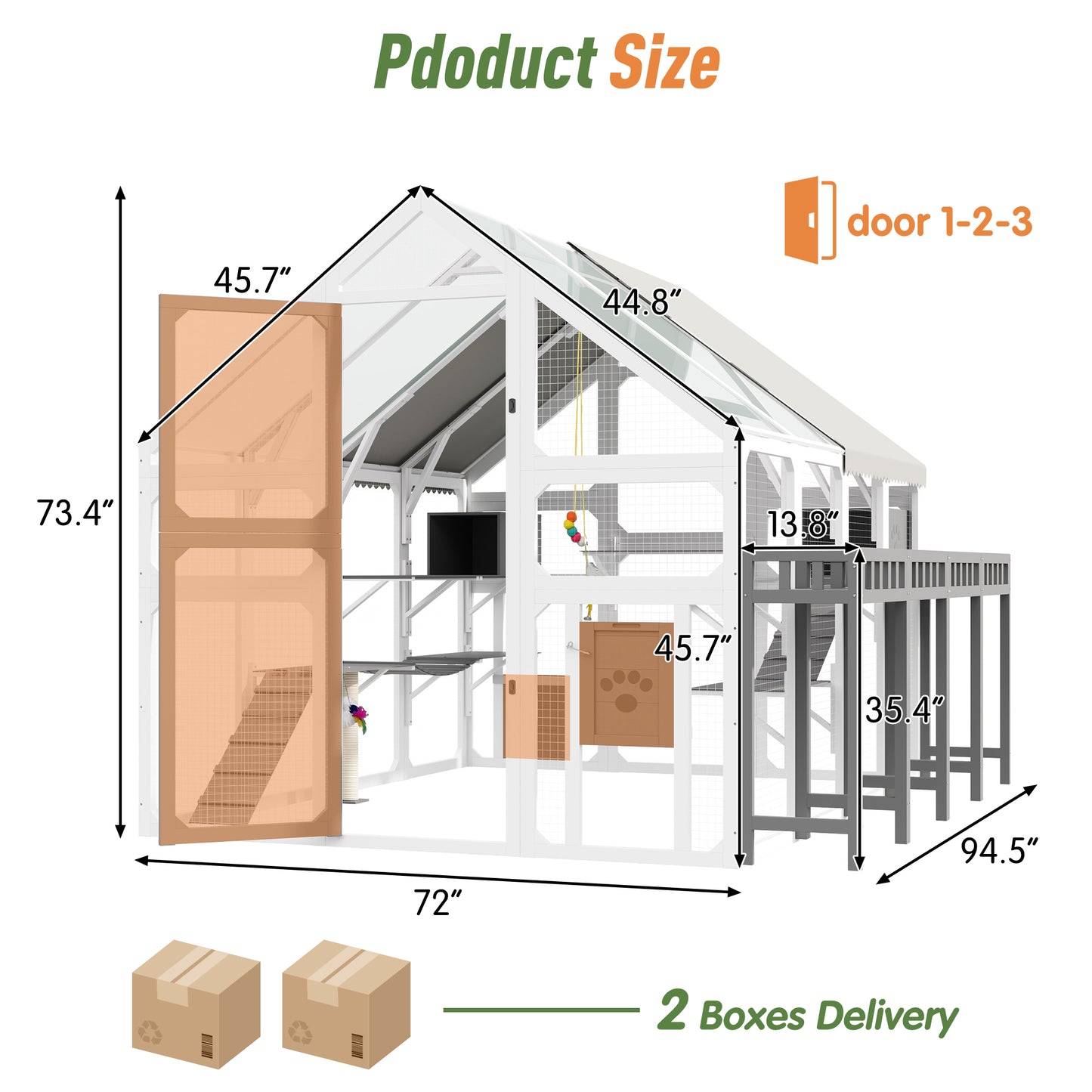 Large Outdoor Cat House with Planter Stand, Wooden Cat Enclosure with Resting Boxes for Multiple Kittens, Hanging Bridge, Platforms,Walk-In Catio Cage with Waterproof Proof Cover