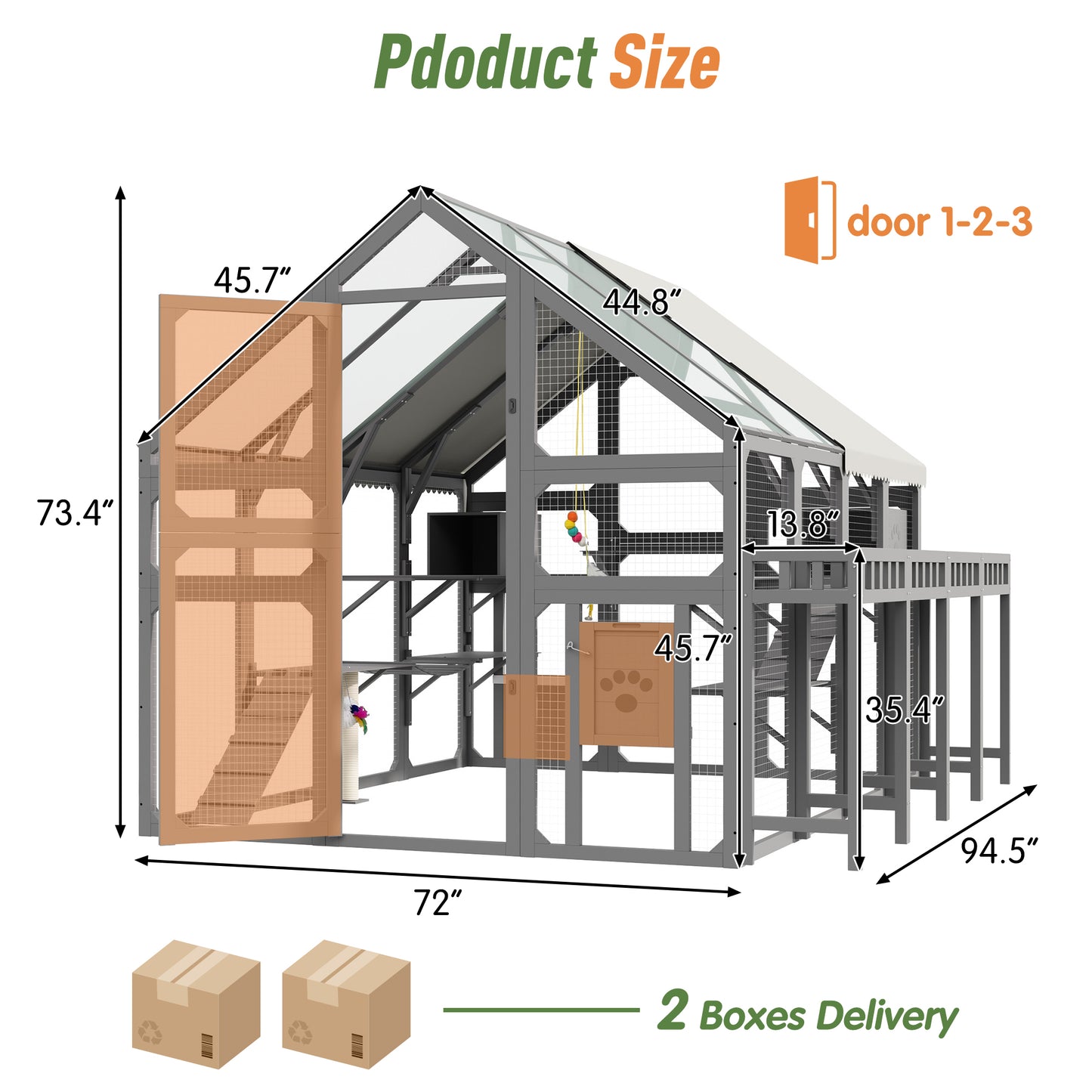 Large Outdoor Cat House with Planter Stand, Wooden Cat Enclosure with Resting Boxes for Multiple Kittens, Hanging Bridge, Platforms,Walk-In Catio Cage with Waterproof Proof Cover