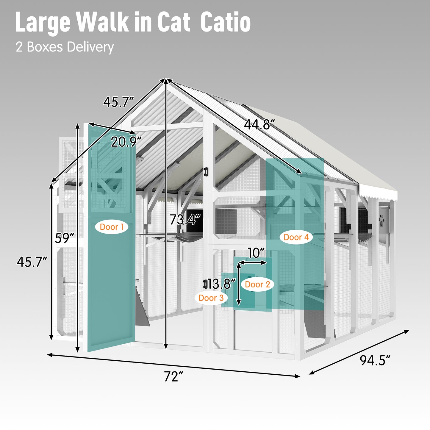 Extra Large Catio Outdoor Cat Enclosure, Walk-in Outdoor Pet House for Multiple Cats, Catio Cat Run Cage with Bridges, PVC Roof, Weatherproof Cover, 8 Platforms, 2 Resting Box