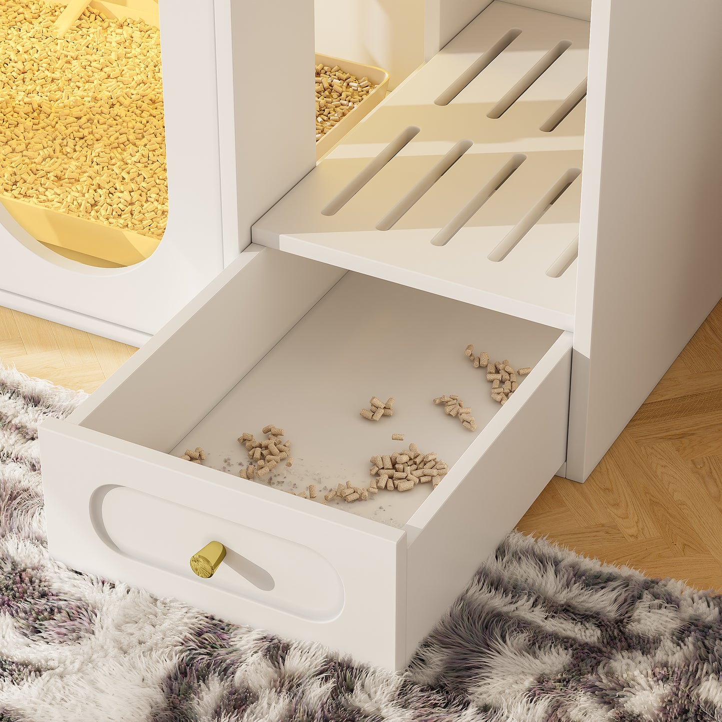 Cat Litter Box Enclosure with LED Light, Hidden Litter Box Furniture with Storage Drawers,Fit Most of Litter Box, Indoor Pet House with Acrylic Doors, End Table for Living Room