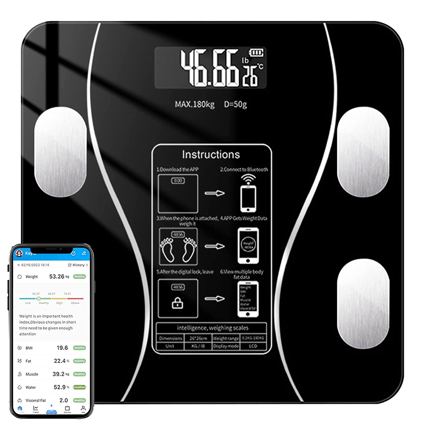 Cfowner Bluetooth Smart Bathroom Scales for Body, Weight Digital Scale Body Fat BMI Scale, Auto Body Composition Analyzer with Smartphone APP, Fitness Weight Loss Scale Health Monitor