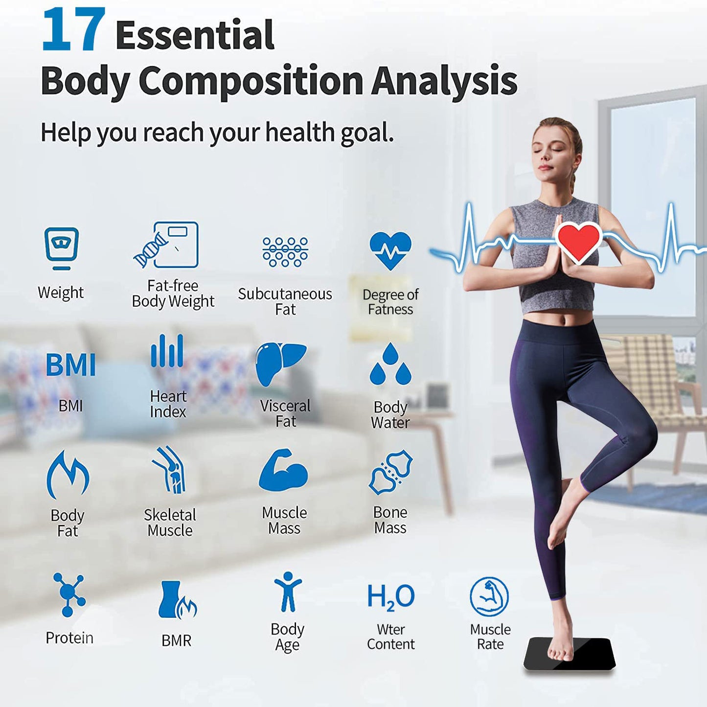 Cfowner Bluetooth Smart Bathroom Scales for Body, Weight Digital Scale Body Fat BMI Scale, Auto Body Composition Analyzer with Smartphone APP, Fitness Weight Loss Scale Health Monitor