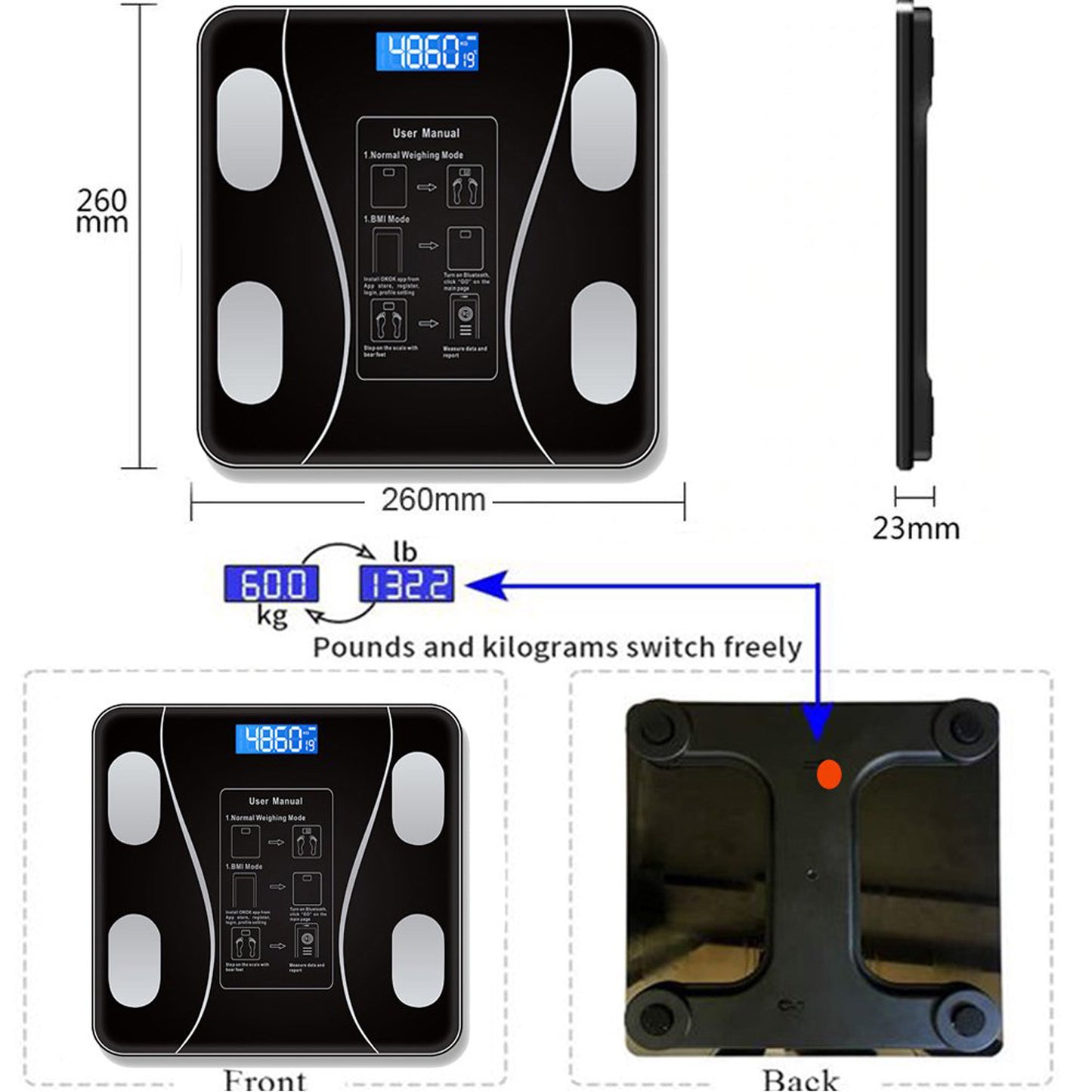 Cfowner Bluetooth Smart Bathroom Scales for Body, Weight Digital Scale Body Fat BMI Scale, Auto Body Composition Analyzer with Smartphone APP, Fitness Weight Loss Scale Health Monitor