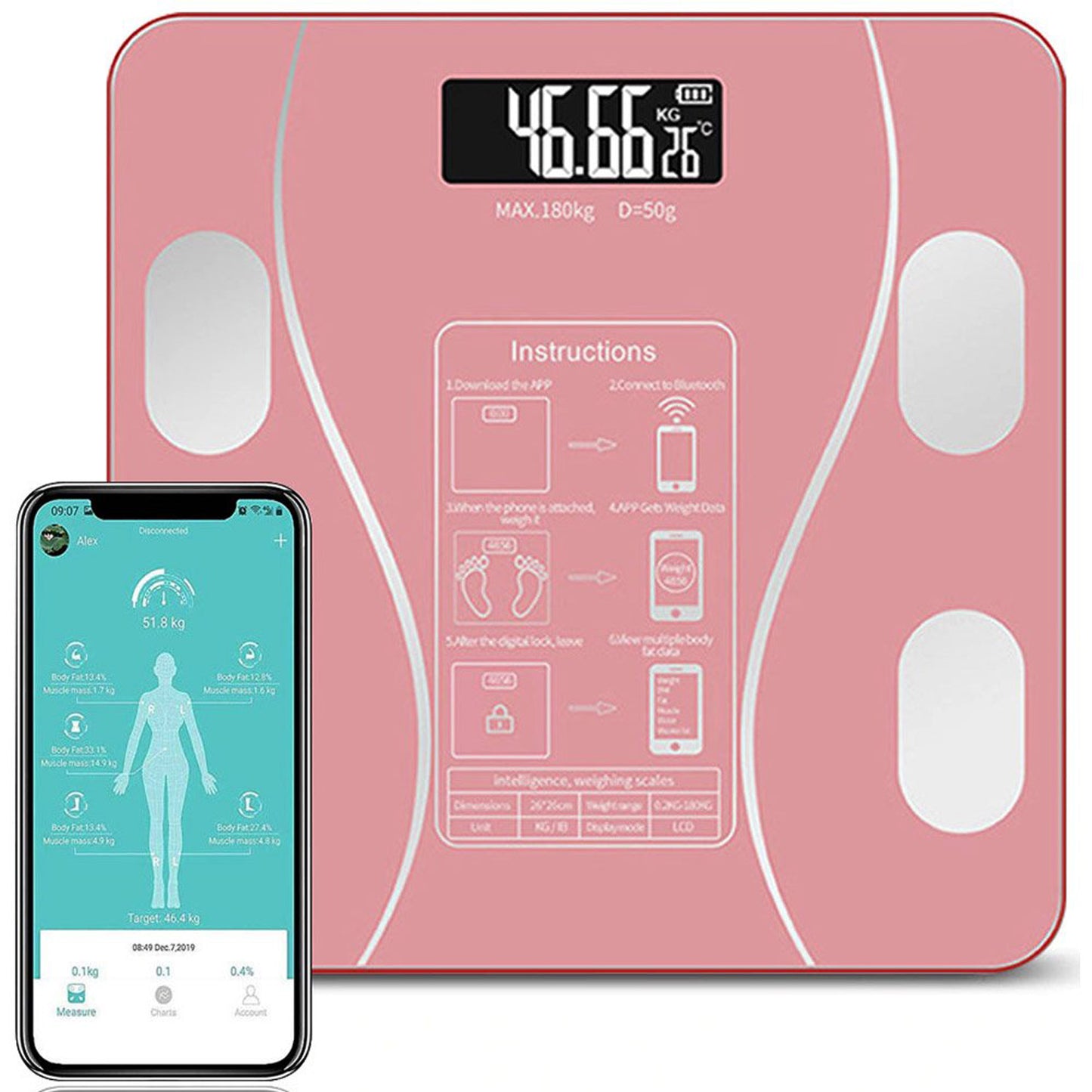 Cfowner Bluetooth Smart Bathroom Scales for Body, Weight Digital Scale Body Fat BMI Scale, Auto Body Composition Analyzer with Smartphone APP, Fitness Weight Loss Scale Health Monitor