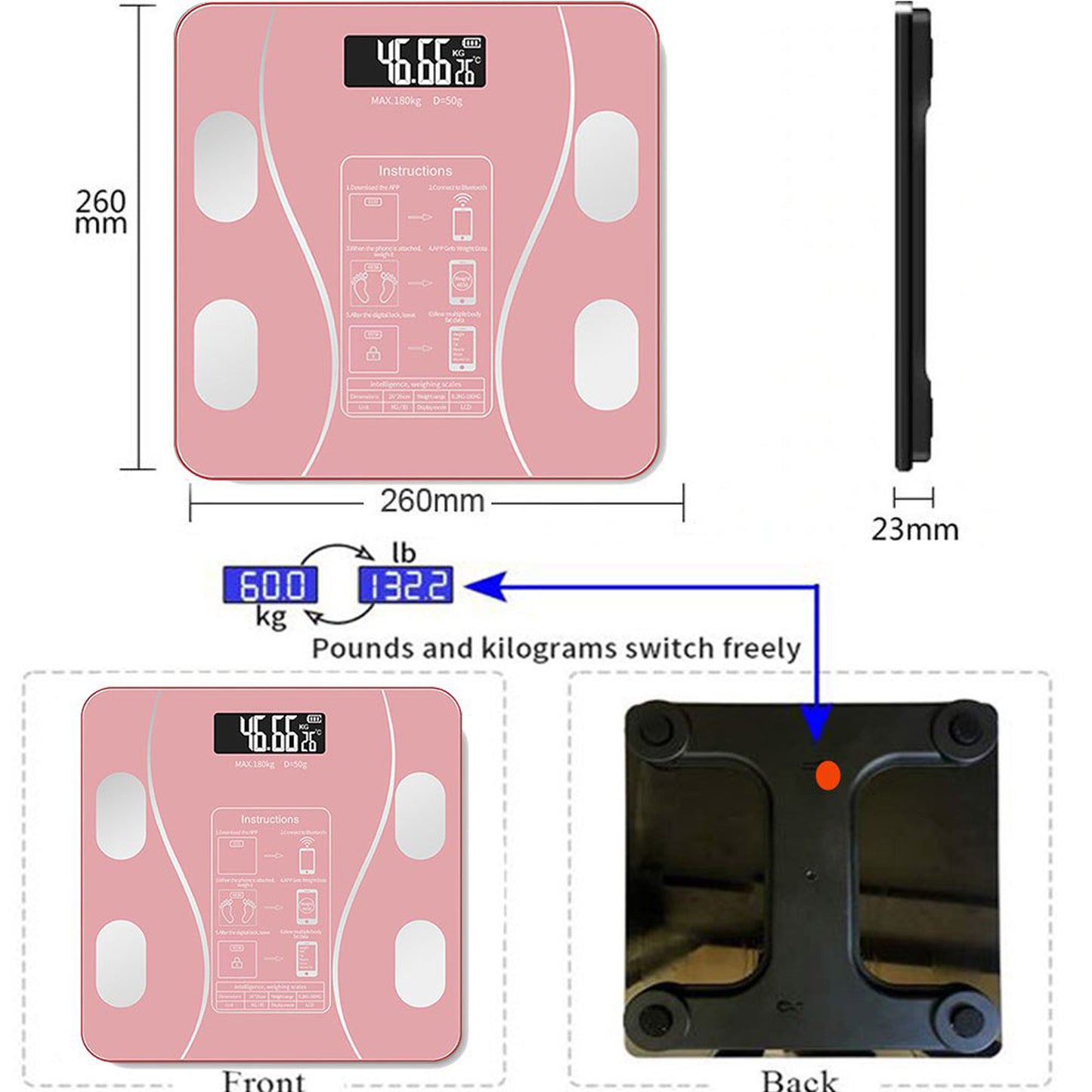 Cfowner Bluetooth Smart Bathroom Scales for Body, Weight Digital Scale Body Fat BMI Scale, Auto Body Composition Analyzer with Smartphone APP, Fitness Weight Loss Scale Health Monitor