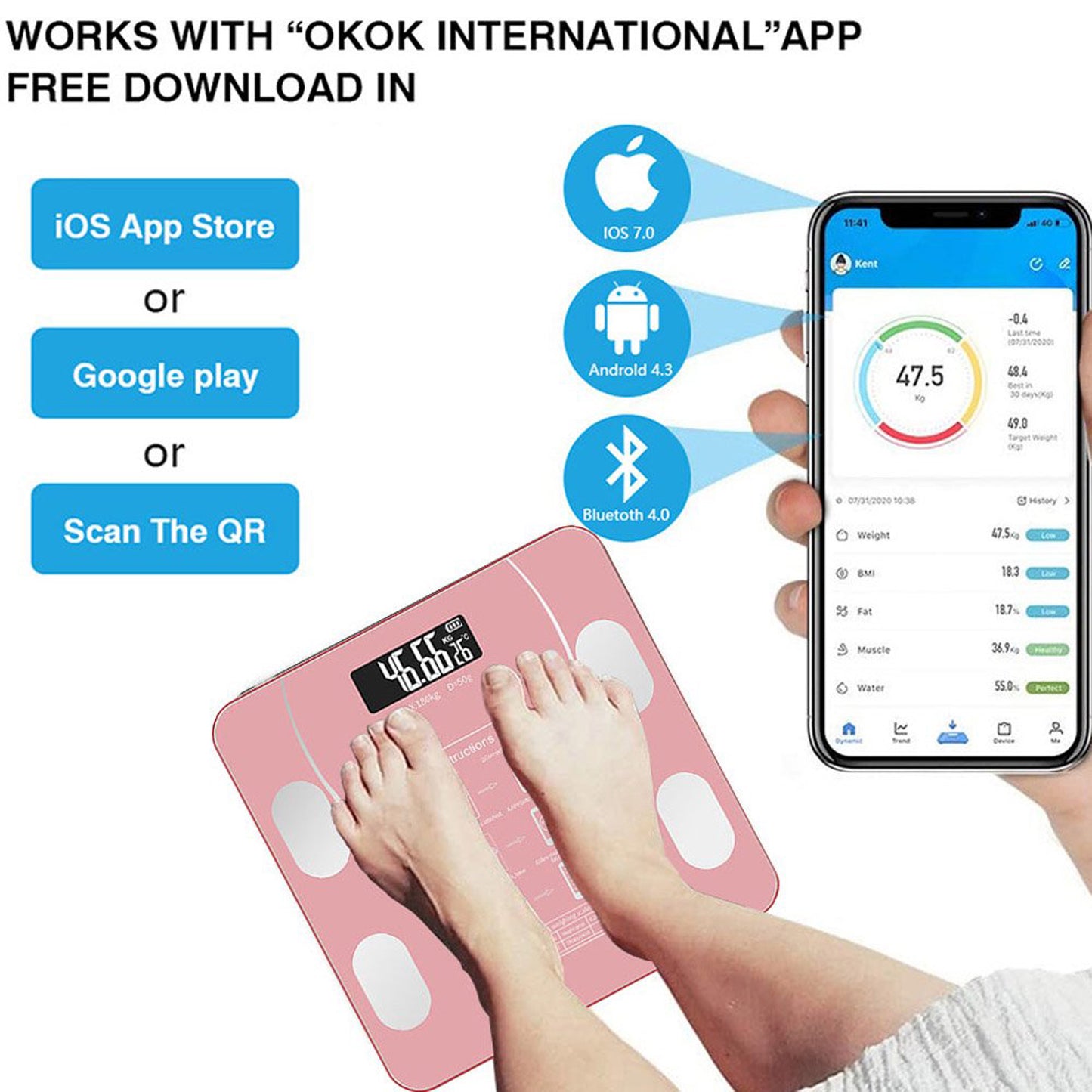 Cfowner Bluetooth Smart Bathroom Scales for Body, Weight Digital Scale Body Fat BMI Scale, Auto Body Composition Analyzer with Smartphone APP, Fitness Weight Loss Scale Health Monitor