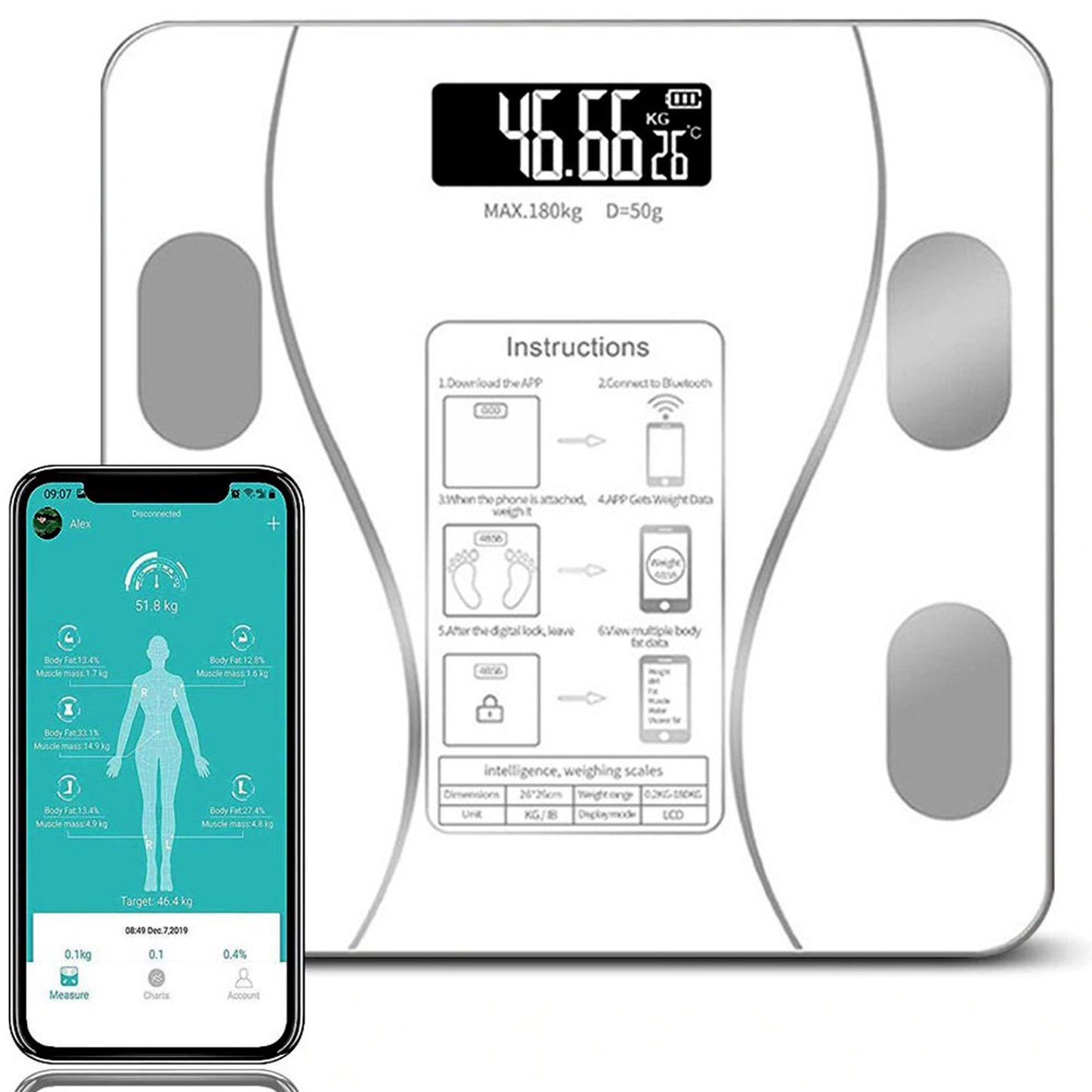 Cfowner Bluetooth Smart Bathroom Scales for Body, Weight Digital Scale Body Fat BMI Scale, Auto Body Composition Analyzer with Smartphone APP, Fitness Weight Loss Scale Health Monitor