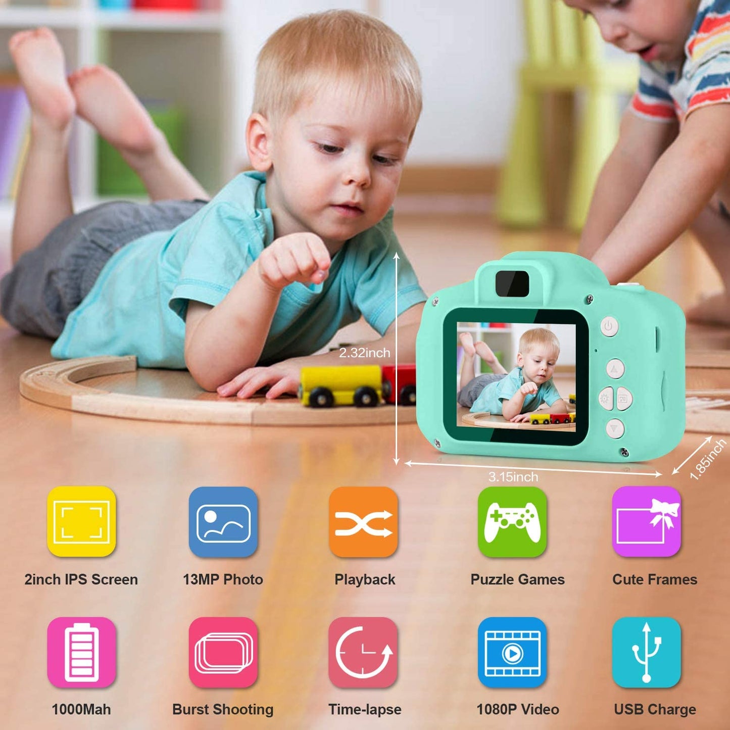 Cfowner Upgrade Kids Selfie Camera, Christmas Birthday Gifts for Boys Age 3-9, HD Digital Video Cameras for Toddler, Portable Toy for 3 4 5 6 7 8 Year Old Boy with 32GB SD Card